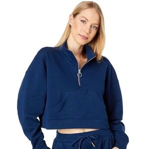NEW Revolve WeWoreWhat Cropped Half Zip Sweatshirt Pullover Navy Blue S